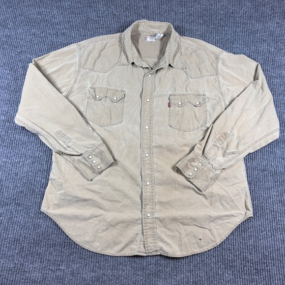 Vintage Levi's Shirt Men's XL Corduroy Western Tan Pearl Snap Long Sleeve Cotton - Picture 2 of 10